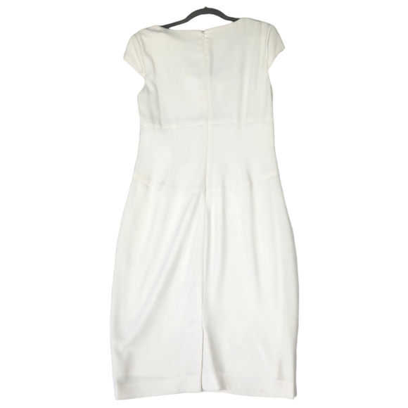 Cache Dress Sz 6 Sheath Dress Drape Neck Cap Sleeves Off White - Picture 5 of 7
